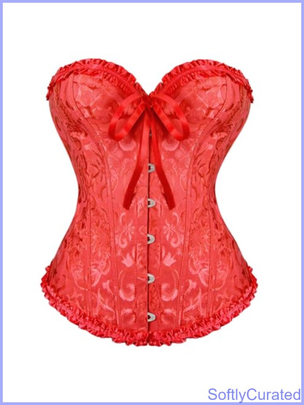 Lace Up Boned Overbust Corset Top Floral Bustier Shapewear